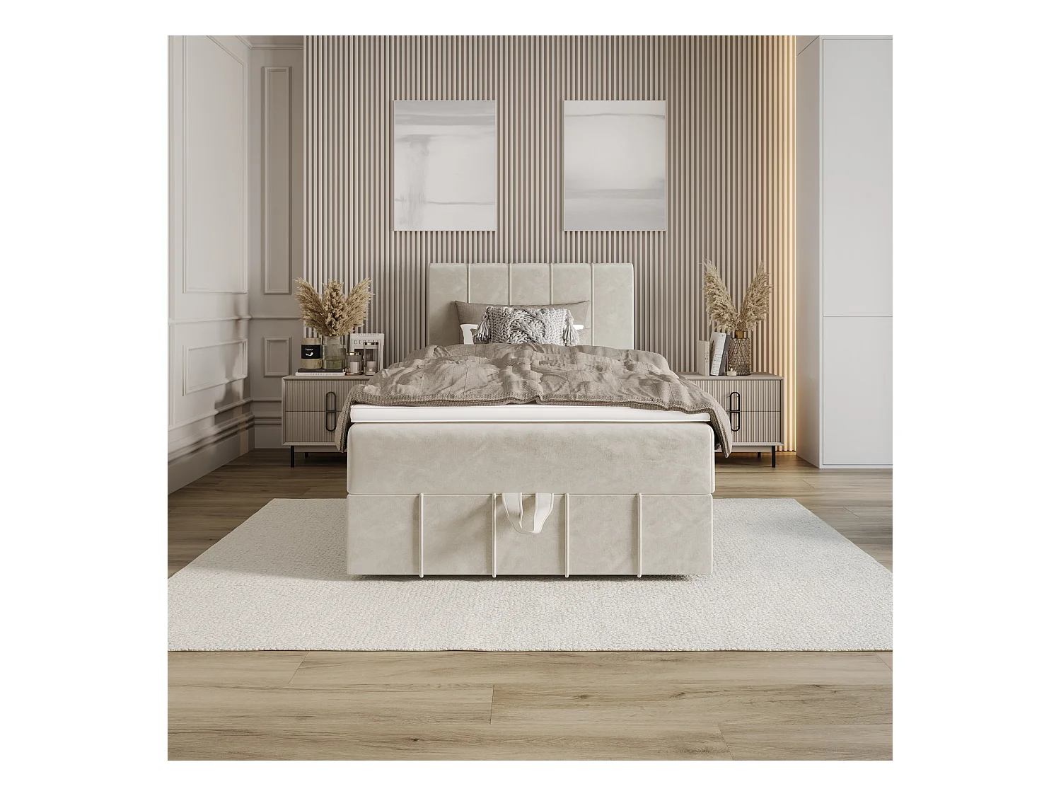 BEDANTE Boxspringbett BAHAMA 80x200 Monolith 02 Beige Bett Bettkasten Einzellbett Hotelbett Topper Matratze Schlafzimmer Stauraum
