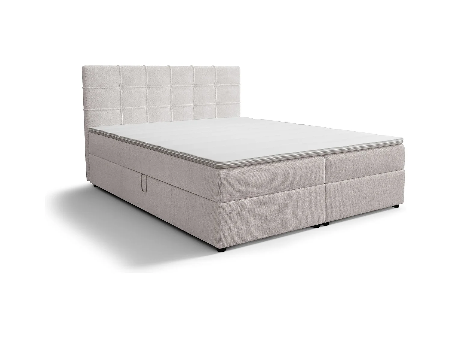 BEDANTE Lit boxspring KIDA 140x200 Curio 80 Gris clair Lit Litkasten Lit double Lit d'hôtel Chambre à coucher Espace de rangement