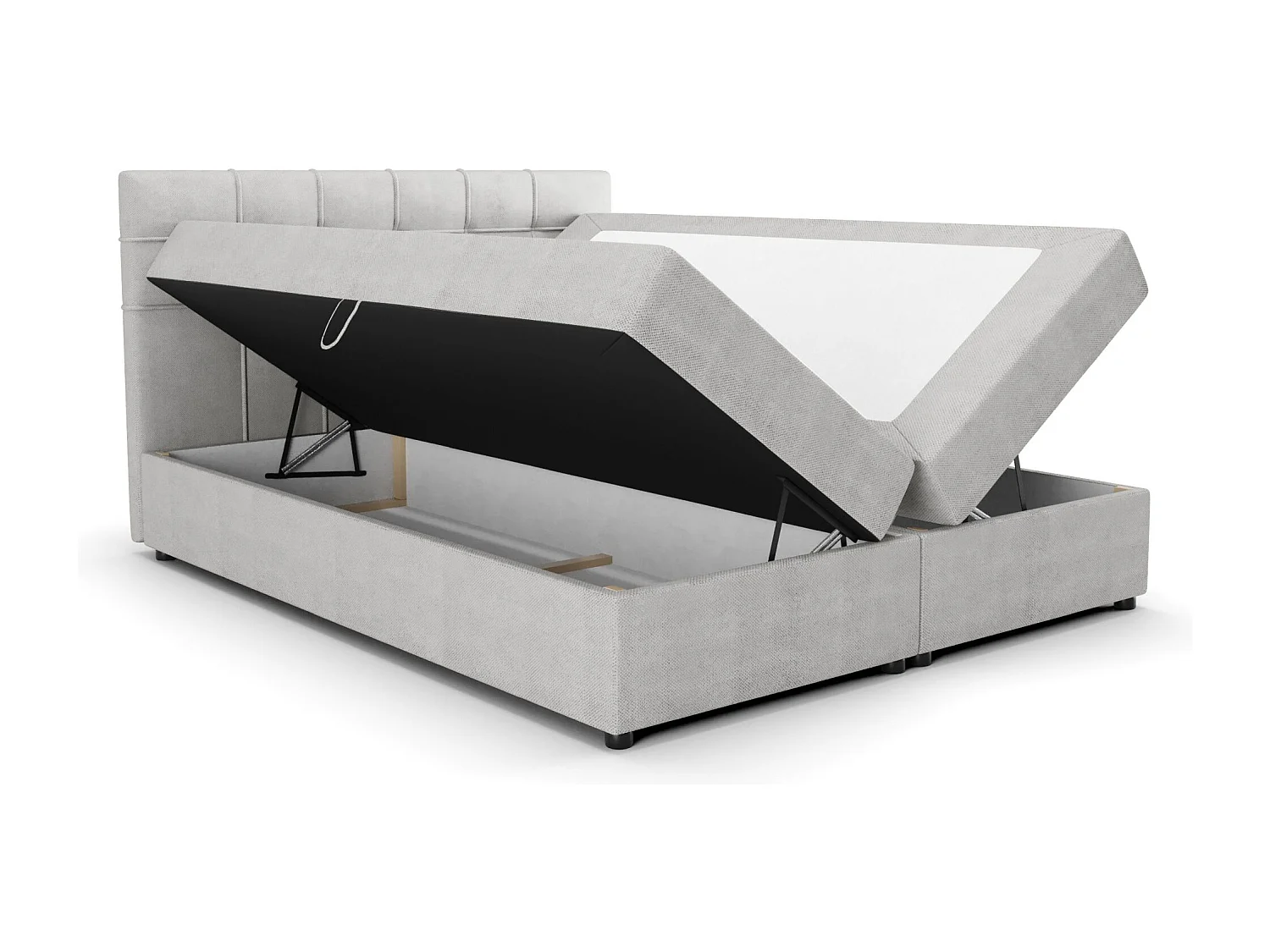 BEDANTE Boxspringbett KIDA 140x200 Curio 80 Hellgrau Bett Bettkasten Ehebett Hotelbett Schlafzimmer Topper Matratze Stauraum