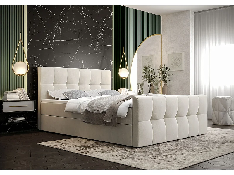 BEDANTE Boxspringbett MANHATTAN 180x200 Monolith 02 Creme Bett Bettkasten Ehebett Hotelbett Topper Matratze Schlafzimmer Stauraum