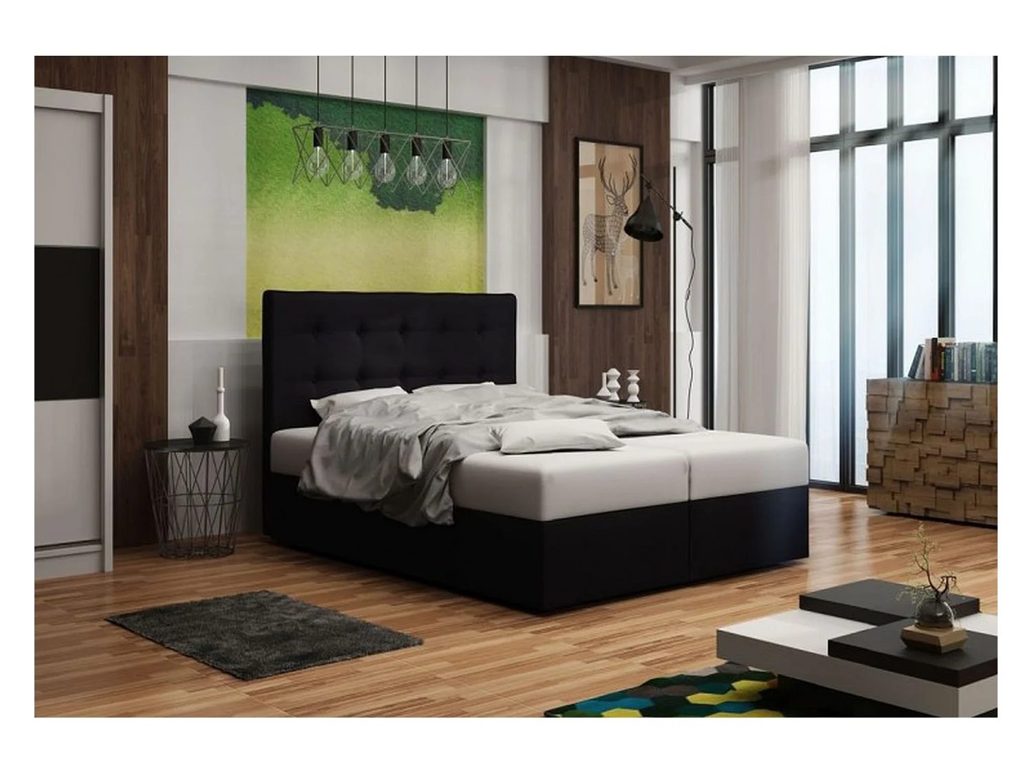 BEDANTE lit boxspring DUO 1 180x200 Cosmic 100 noir lit avec coffre lit double lit d’hôtel surmatelas matelas chambre espace de rangement