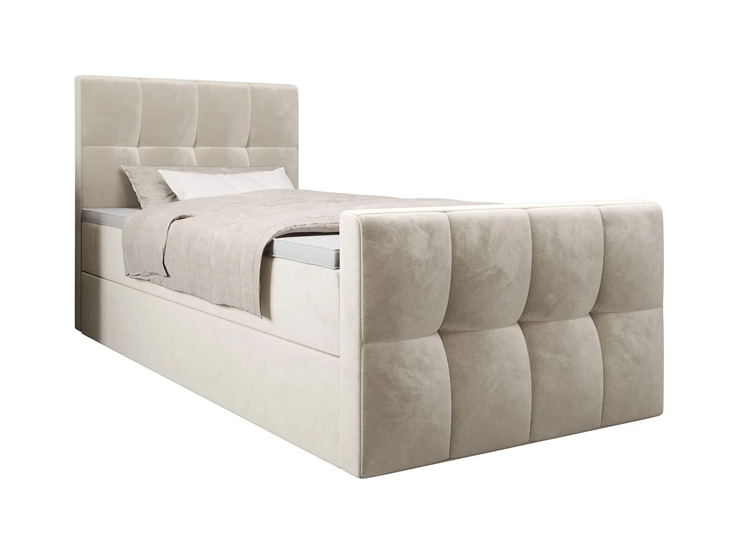 BEDANTE Lit Boxspring MANHATTAN 80x200 Monolith 02 Crème Lit avec coffre Lit simple Lit d’hôtel Surmatelas Matelas Chambre Espace de rangement