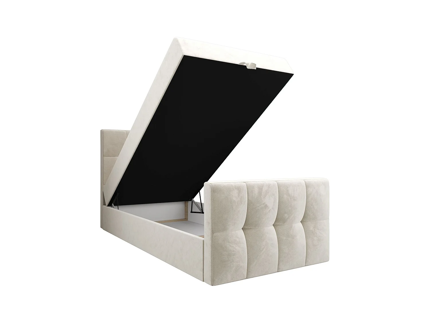 BEDANTE Lit Boxspring MANHATTAN 80x200 Monolith 02 Crème Lit avec coffre Lit simple Lit d’hôtel Surmatelas Matelas Chambre Espace de rangement