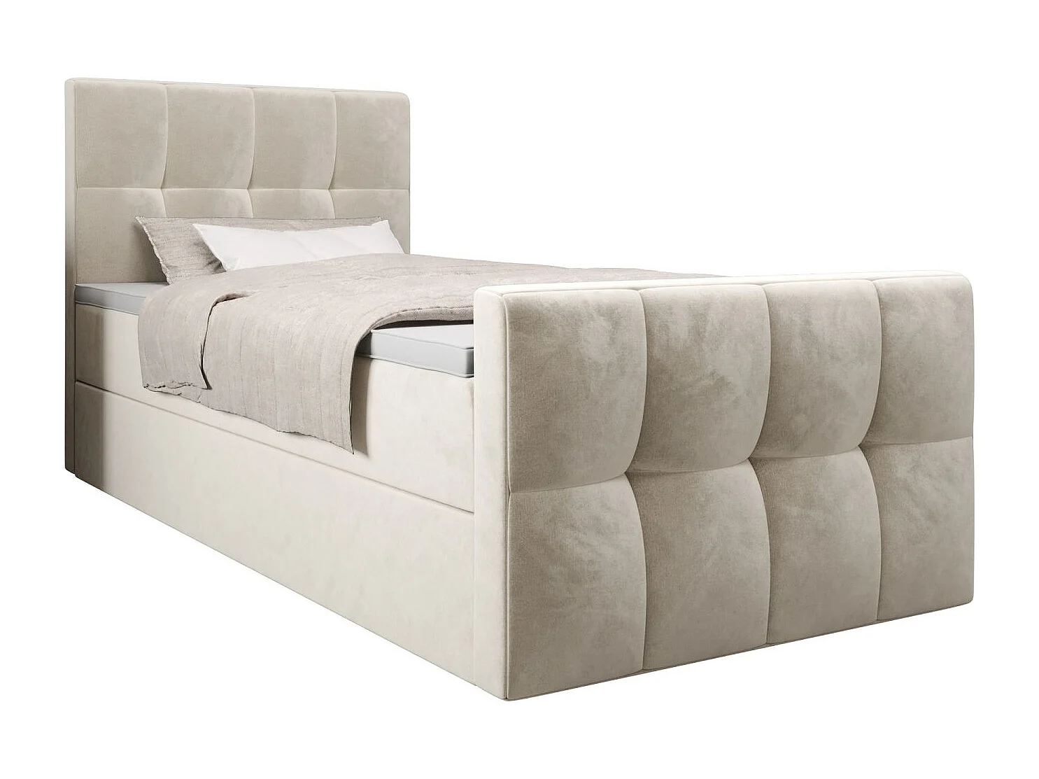 BEDANTE Boxspringbett MANHATTAN 80x200 Monolith 02 Creme Bett Bettkasten Einzellbett Hotelbett Topper Matratze Schlafzimmer Stauraum