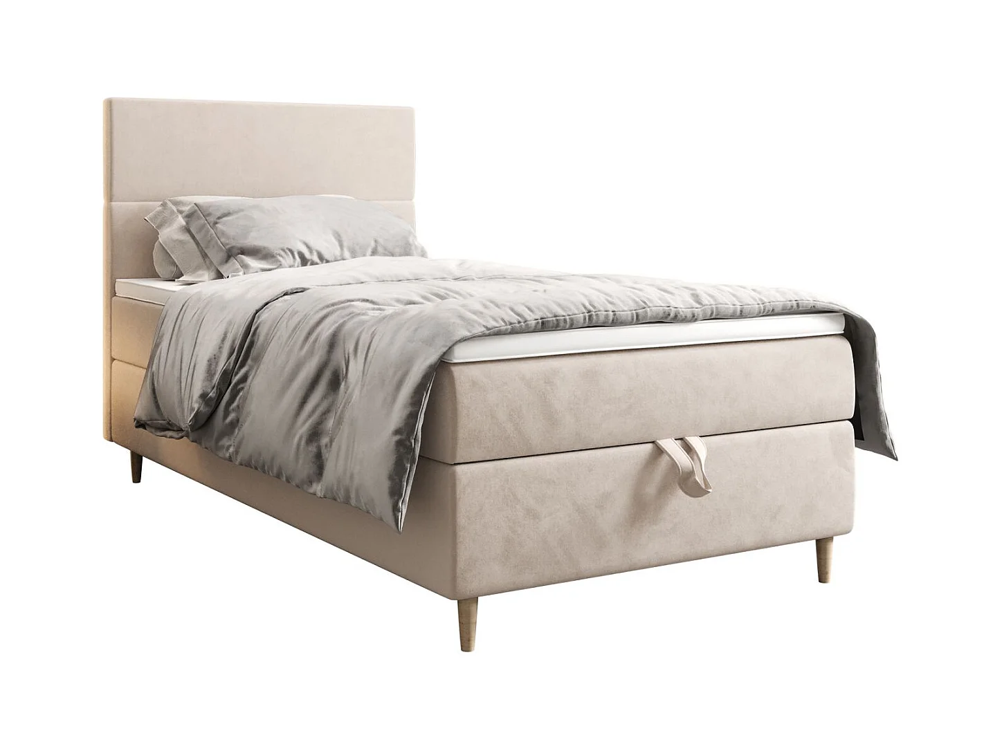 BEDANTE Lit boxspring FLO 80x200 Itaka 16 Crème Lit Coffre Lit simple Lit d'hôtel Surmatelas Matelas Chambre Rangement