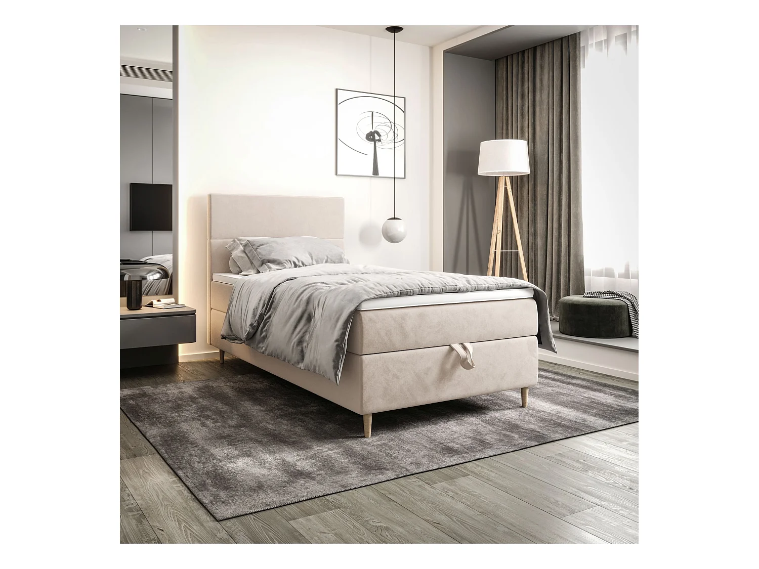 BEDANTE Boxspringbett FLO 80x200 Itaka 16 Creme Bett Bettkasten Einzellbett Hotelbett Topper Matratze Schlafzimmer Stauraum