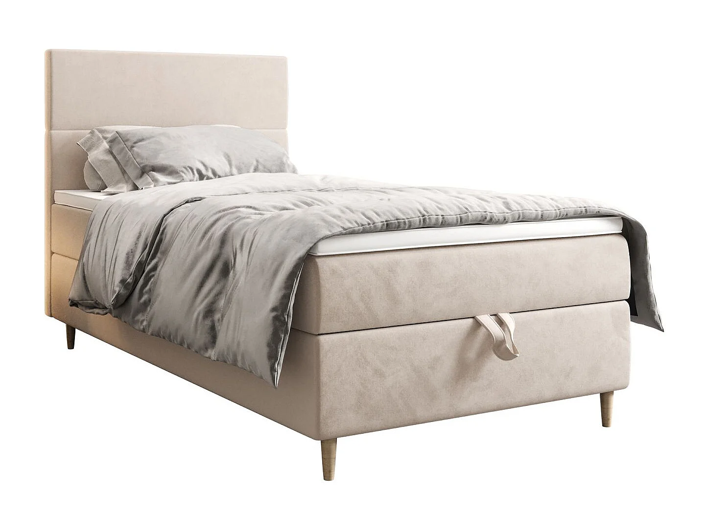 BEDANTE Lit boxspring FLO 80x200 Itaka 16 Crème Lit Coffre Lit simple Lit d'hôtel Surmatelas Matelas Chambre Rangement