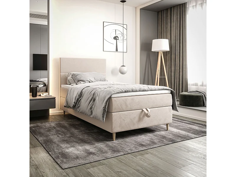 BEDANTE Lit boxspring FLO 80x200 Itaka 16 Crème Lit Coffre Lit simple Lit d'hôtel Surmatelas Matelas Chambre Rangement