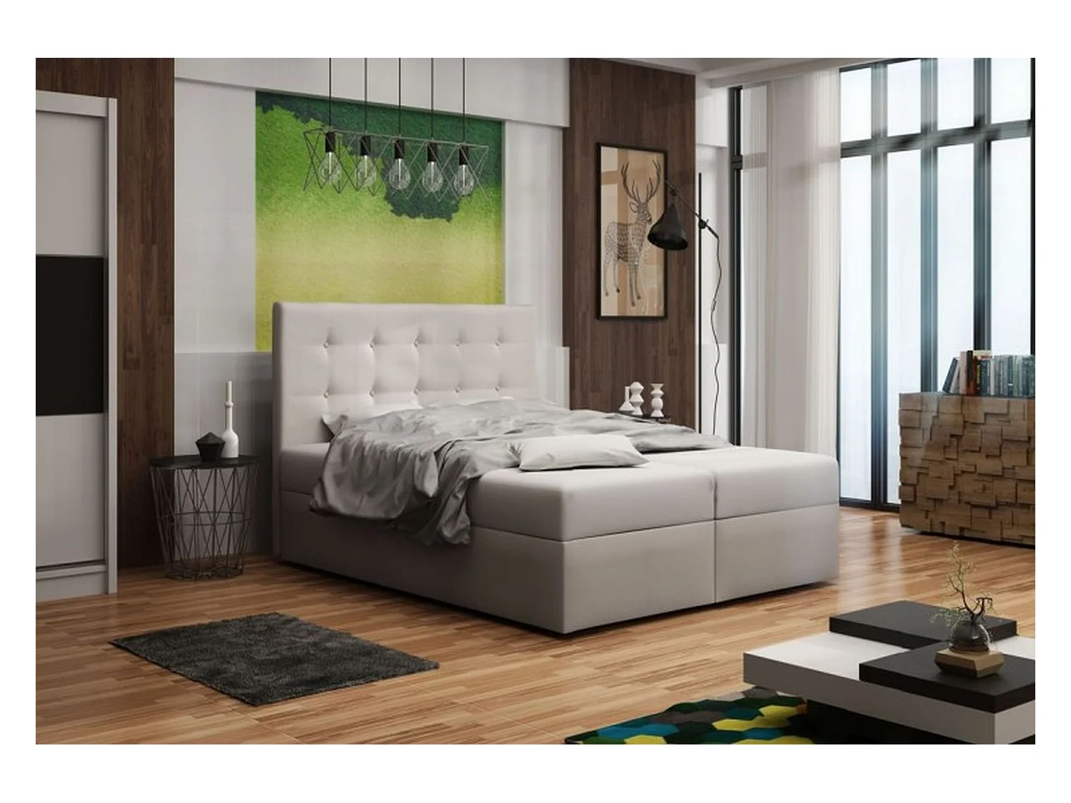 BEDANTE lit boxspring DUO 1 140x200 Cosmic 10 beige lit avec coffre lit double lit d’hôtel surmatelas matelas chambre espace de rangement