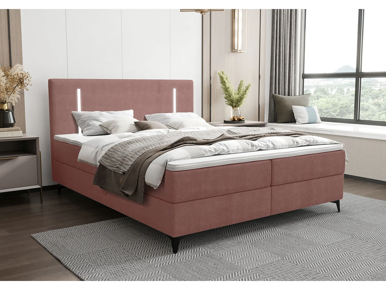 BEDANTE lit boxspring ONO 160x200 CURIO 63 rose lit coffre de lit lit double lit d'hôtel surmatelas matelas chambre à coucher rangement