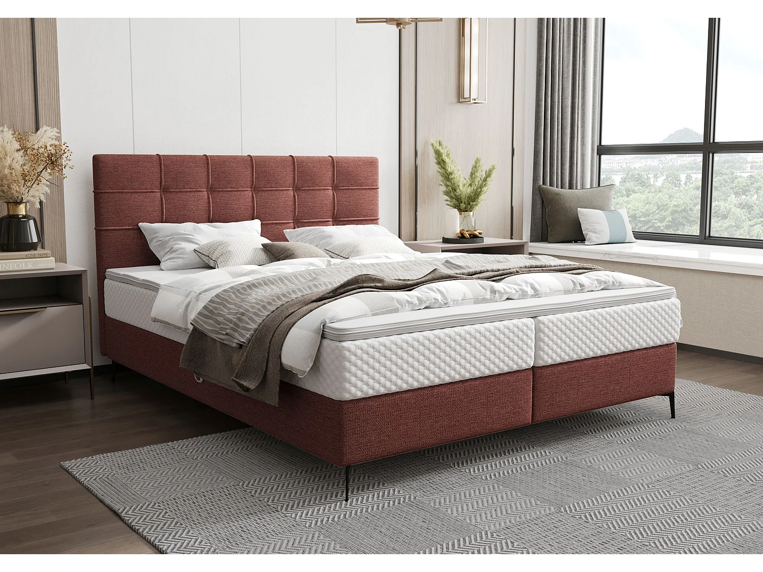 BEDANTE Boxspringbett INAO 180x200 ARAGON 59 Rot Bett Bettkasten Ehebett Hotelbett Topper Matratze Schlafzimmer Stauraum