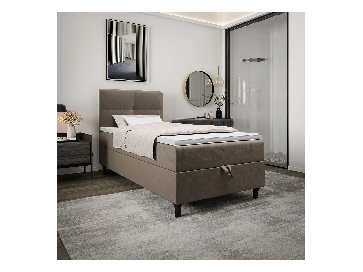 BEDANTE Boxspringbett LIMBA 80x200 Monolith 15 Braun Bett Bettkasten Einzellbett Hotelbett Topper Matratze Schlafzimmer Stauraum