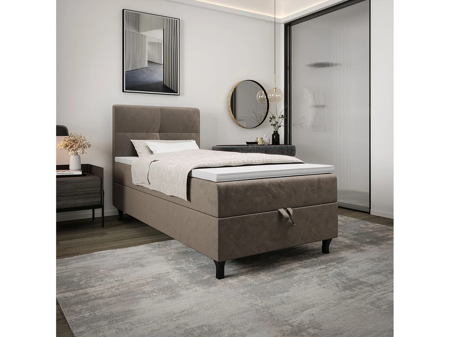 BEDANTE Boxspringbett LIMBA 80x200 Monolith 15 Braun Bett Bettkasten Einzellbett Hotelbett Topper Matratze Schlafzimmer Stauraum