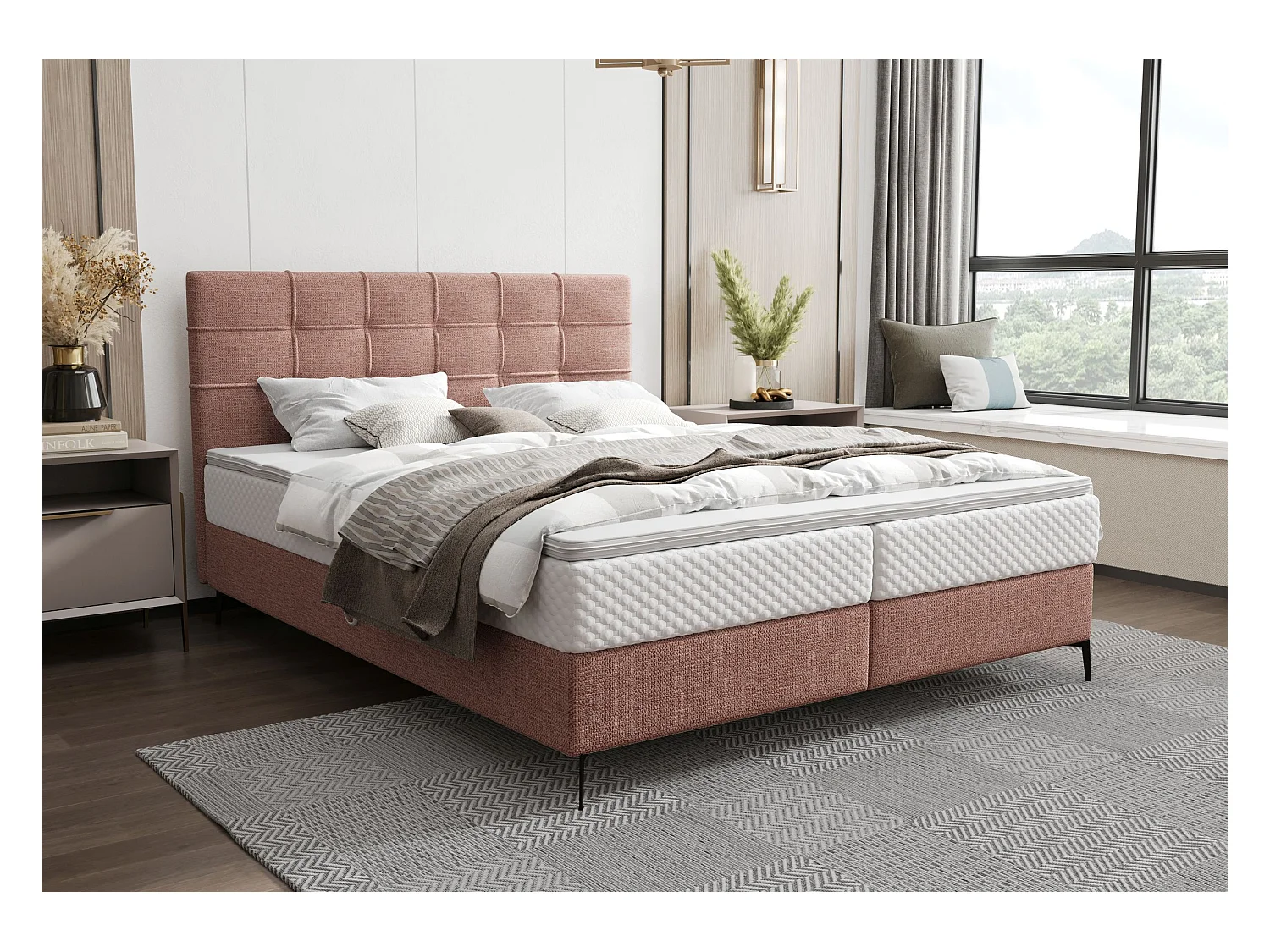 BEDANTE Boxspringbett INAO 160x200 ARAGON 62 Rosa Bett Bettkasten Ehebett Hotelbett Topper Matratze Schlafzimmer Stauraum