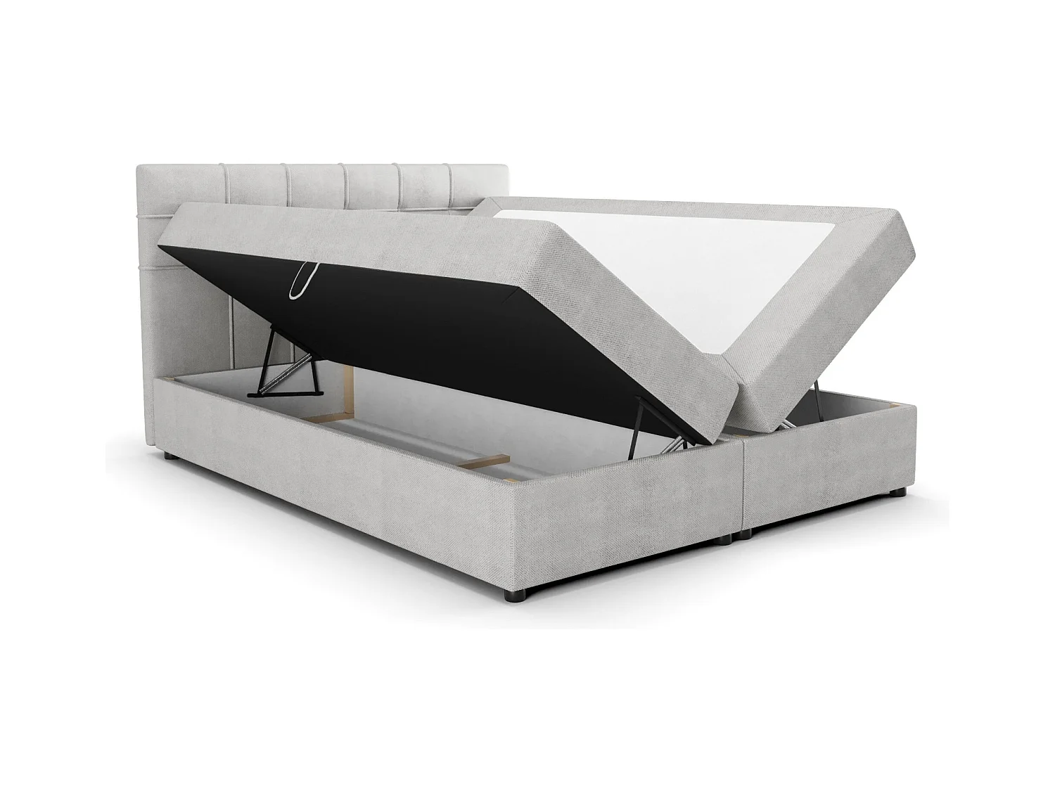 BEDANTE Lit boxspring KIDA 180x200 Curio 80 Gris clair Lit Litkasten Lit double Lit d'hôtel Chambre à coucher Espace de rangement