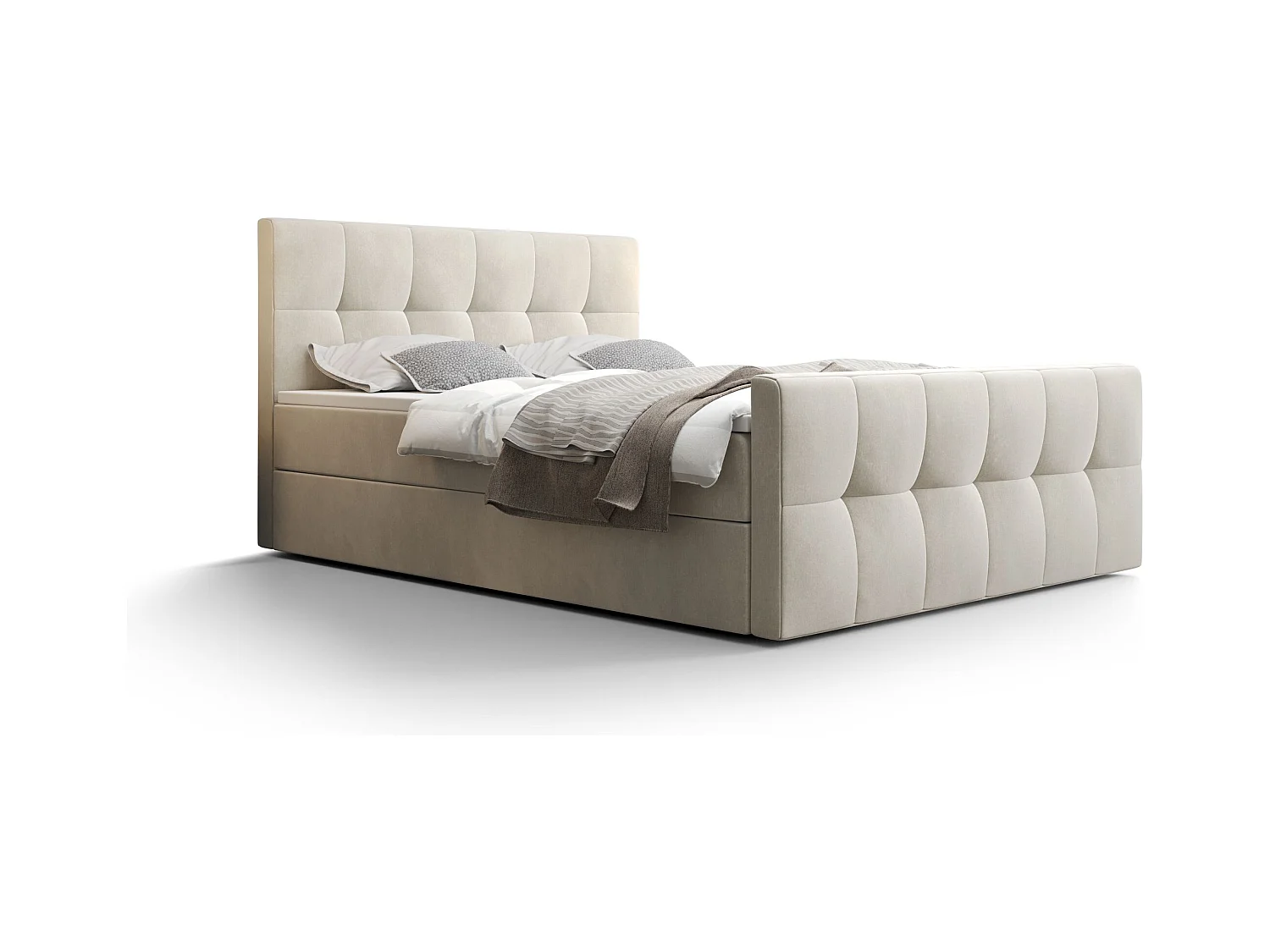 BEDANTE Lit boxspring MANHATTAN 160x200 Monolith 02 Crème Lit Coffre Lit double Lit d’hôtel Surmatelas Matelas Chambre Rangement