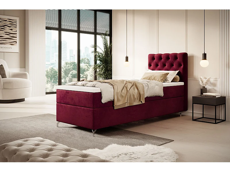 BEDANTE Boxspringbett CHESTER mit Matratze H3 und Topper 80x200 Monolith 59 Rot Bett Bettkasten Einzellbett Hotelbett Schlafzimmer Stauraum