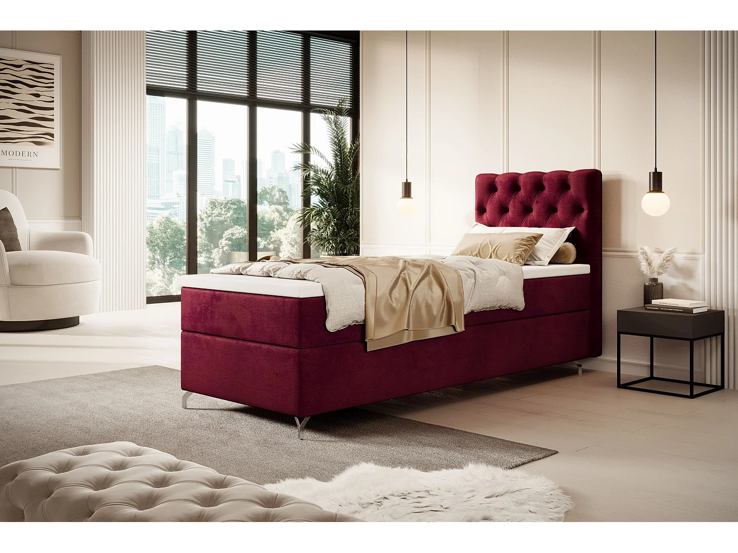 BOXBETT CHESTER 80x200 Monolith 59 avec matelas H3 et surmatelas lit avec coffre, lit simple, lit d'hôtel, chambre, avec rangement