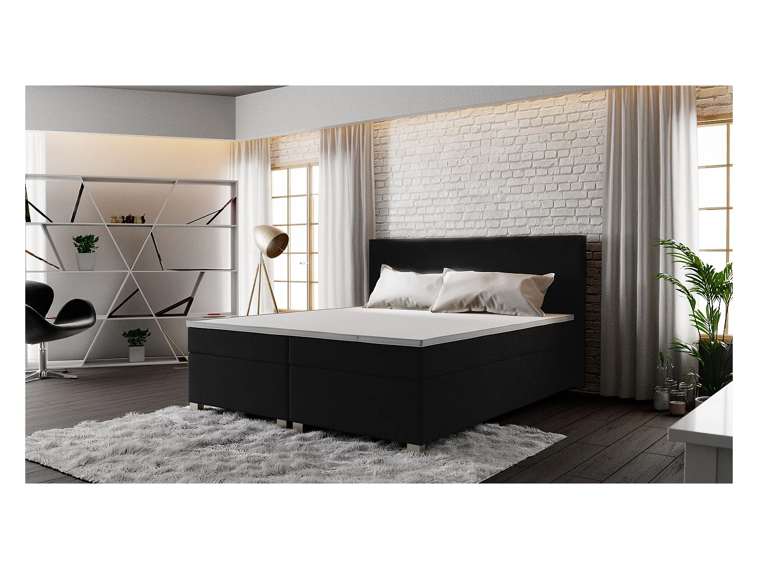 BEDANTE lit boxspring SIMPLE 140x200 COSMIC 100 noir lit coffre de lit lit double lit d'hôtel surmatelas matelas chambre à coucher rangement