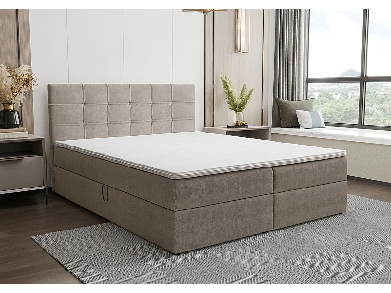 BEDANTE Lit boxspring KIDA 180x200 Curio 11 Beige Lit Litkasten Lit double Lit d'hôtel Chambre à coucher Espace de rangement