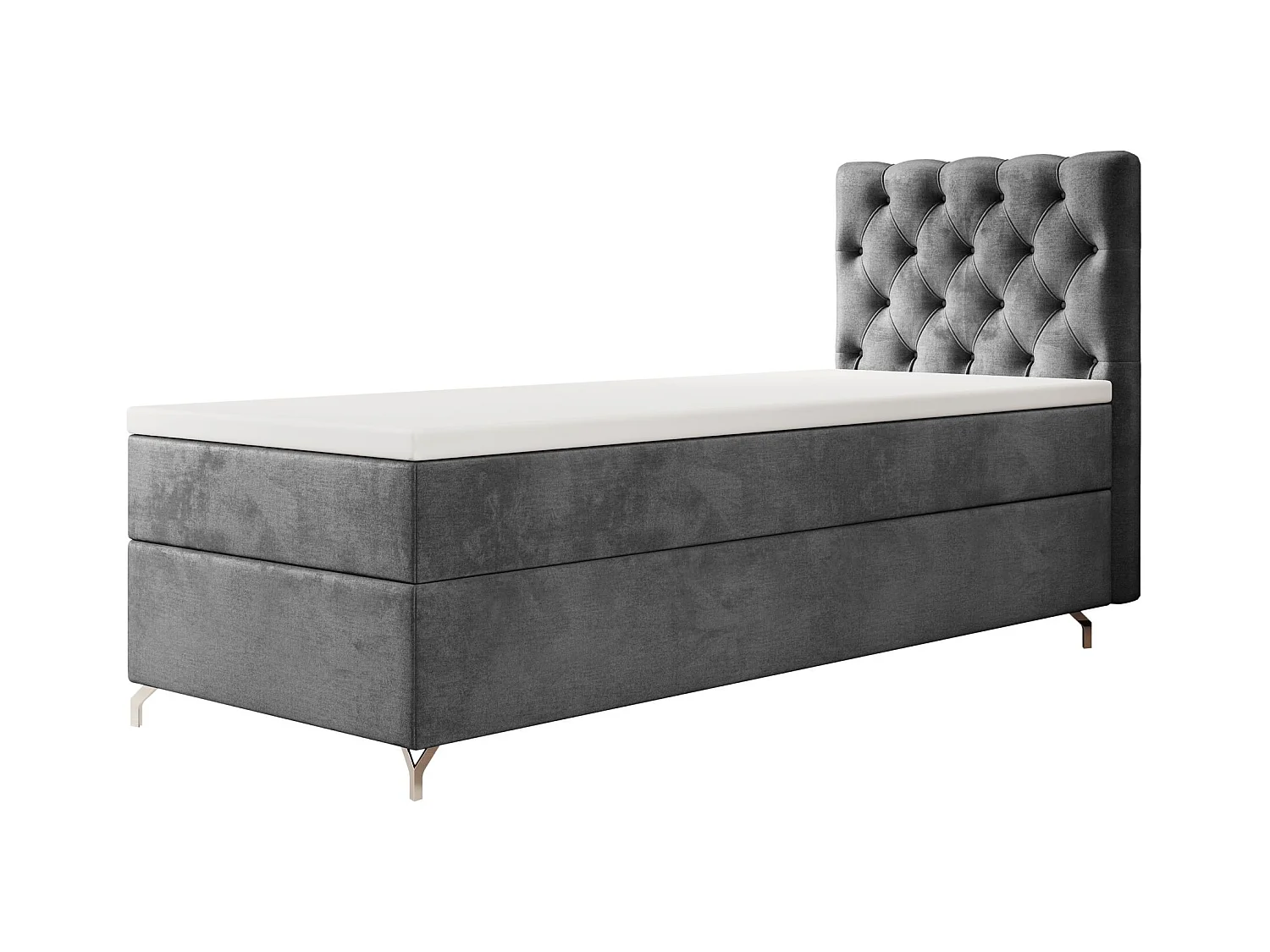 BEDANTE Boxspringbett CHESTER mit Matratze H3 und Topper 90x200 Monolith 92 Grau Bett Bettkasten Einzellbett Hotelbett Schlafzimmer Stauraum