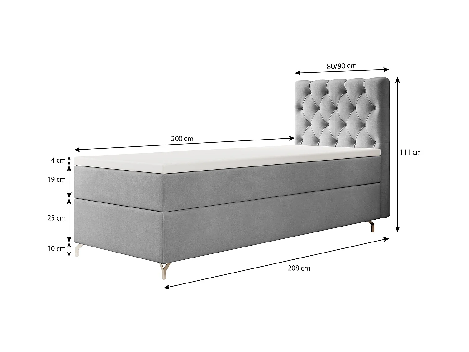 BOXBETT CHESTER 90x200 Monolith 92 avec matelas H3 et surmatelas lit avec coffre, lit simple, lit d'hôtel, chambre, avec rangement