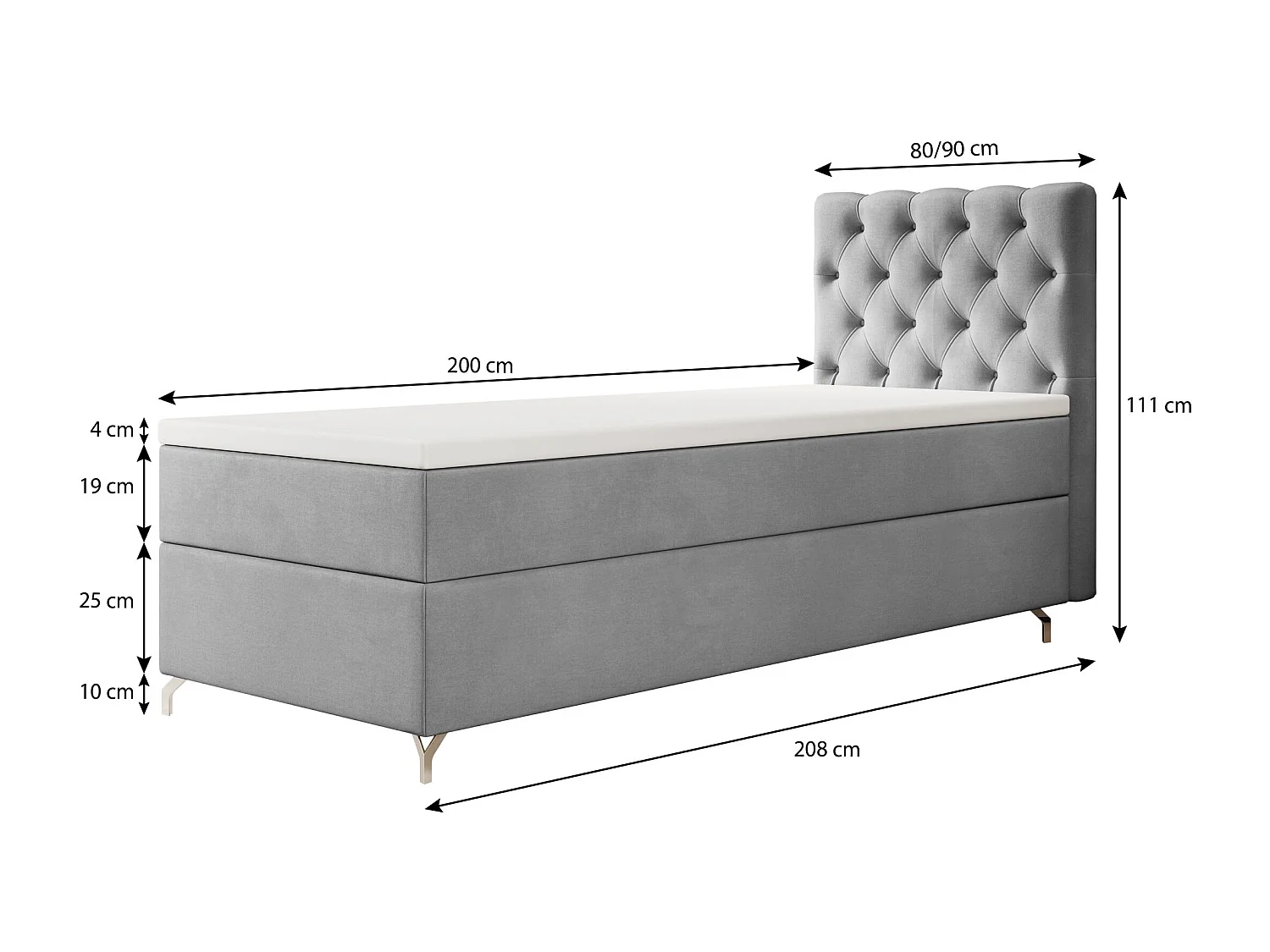 BOXBETT CHESTER 90x200 Monolith 92 avec matelas H3 et surmatelas lit avec coffre, lit simple, lit d'hôtel, chambre, avec rangement