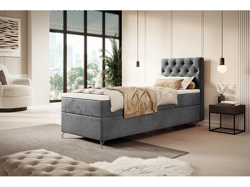 BOXBETT CHESTER 80x200 Monolith 92 avec matelas H3 et surmatelas lit avec coffre, lit simple, lit d'hôtel, chambre, avec rangement