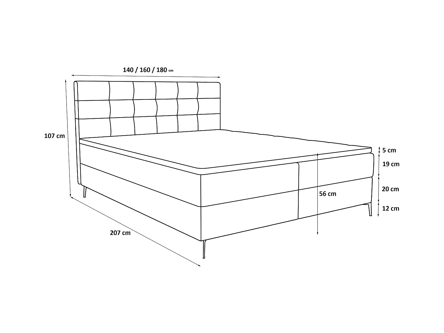 BEDANTE Lit boxspring INAO 160x200 ARAGON 80 Lit Coffre Lit double Lit d’hôtel Surmatelas Matelas Chambre à coucher Rangement