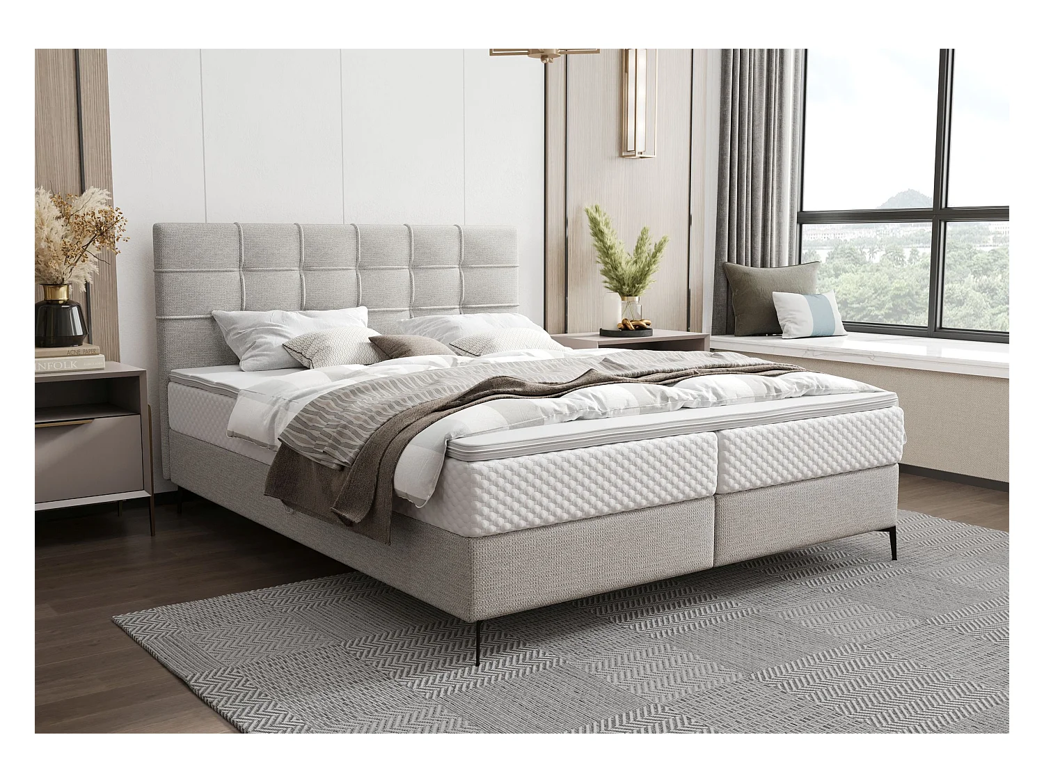 BEDANTE Boxspringbett INAO 160x200 ARAGON 80 Hellgrau Bett Bettkasten Ehebett Hotelbett Topper Matratze Schlafzimmer Stauraum