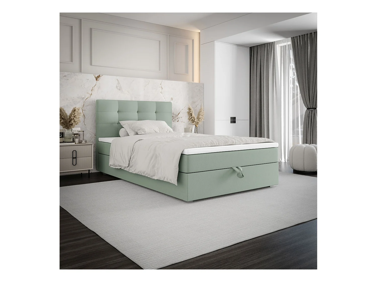 BEDANTE Boxspringbett FADO 11 80x200 Cosmic 16 Hellgrün Bett Bettkasten Einzellbett Hotelbett Topper Matratze Schlafzimmer Stauraum