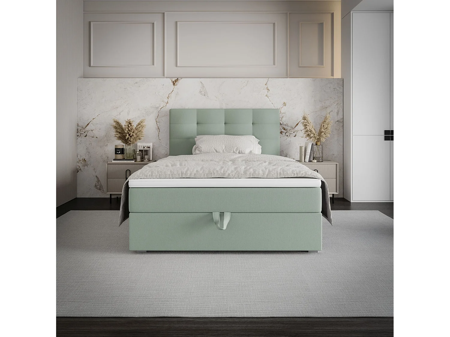 BEDANTE Lit boxspring FADO 2 80x200 Cosmic 16 Vert clair Lit Coffre Lit simple Lit d’hôtel