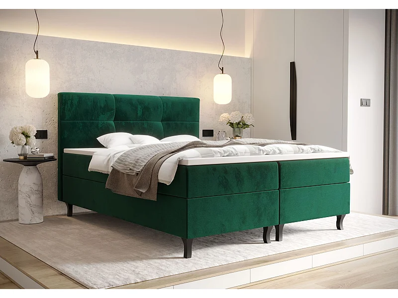 BEDANTE Lit Boxspring LIMBA 140x200 Monolith 37 Vert Lit avec coffre Lit double Lit d’hôtel Surmatelas Matelas Chambre Espace de rangement
