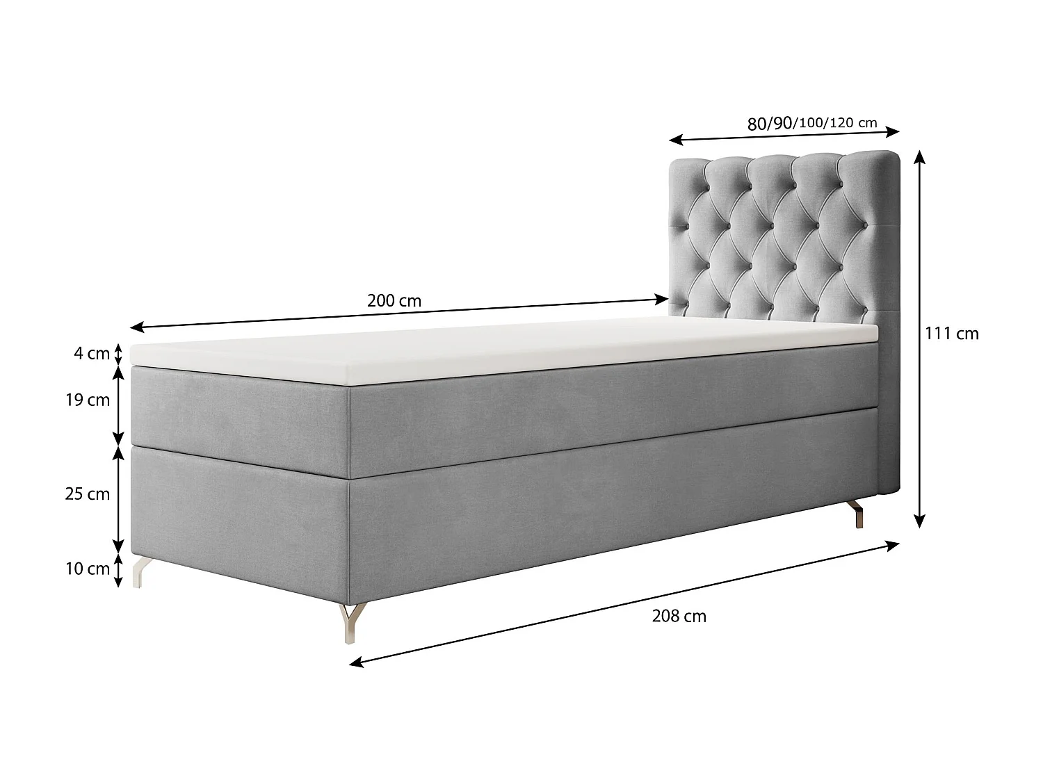 BOXBETT CHESTER 100x200 Monolith 37 avec matelas H3 et surmatelas lit avec coffre, lit simple, lit d'hôtel, chambre, avec rangement