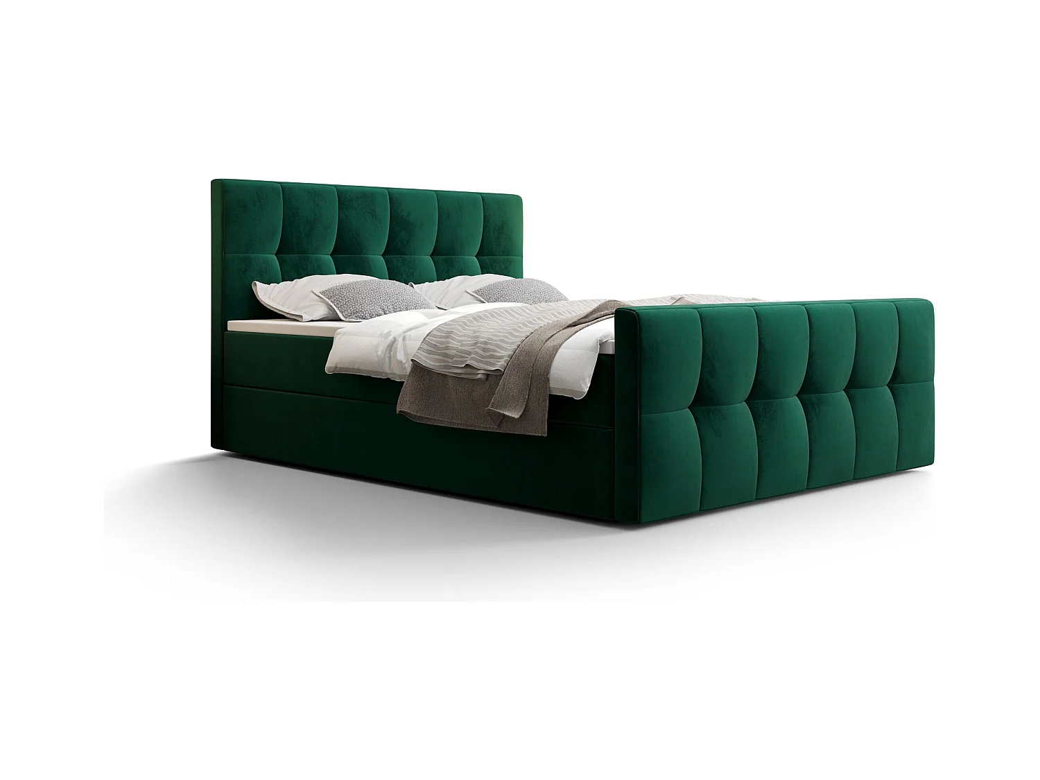 BEDANTE Lit boxspring MANHATTAN 160x200 Monolith 37 Vert Lit Coffre Lit double Lit d’hôtel Surmatelas Matelas Chambre Rangement