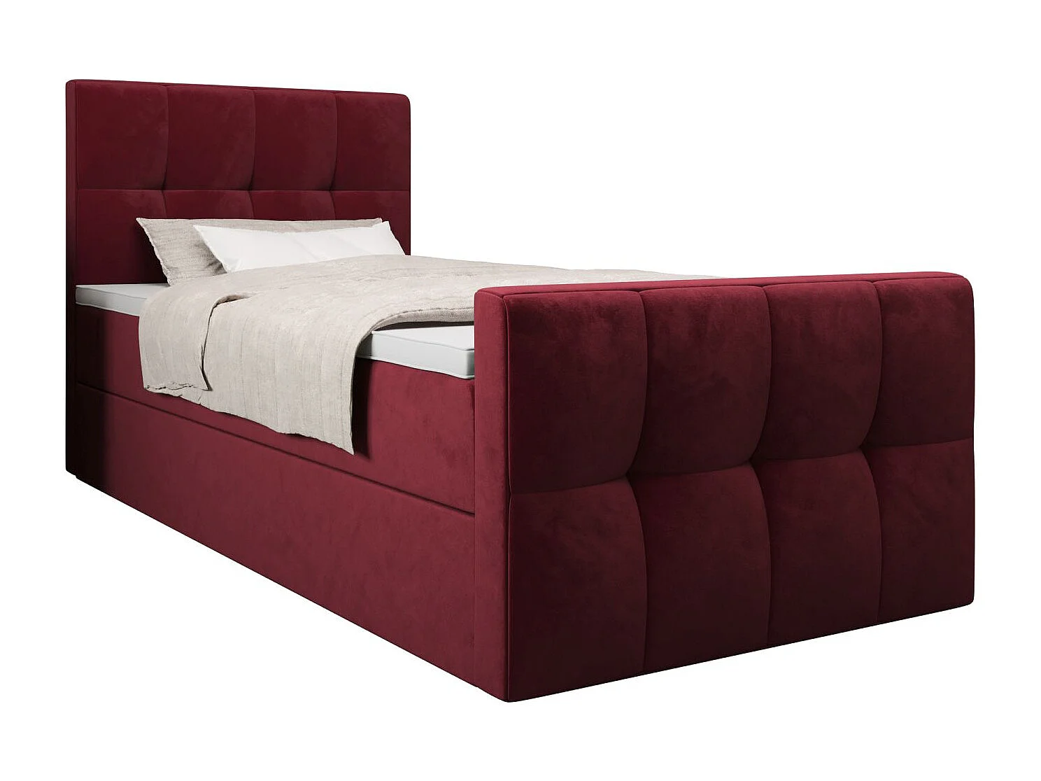 BEDANTE Boxspringbett MANHATTAN 80x200 Monolith 59 Rot Bett Bettkasten Einzellbett Hotelbett Topper Matratze Schlafzimmer Stauraum