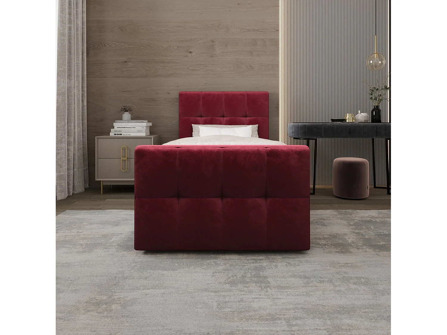 BEDANTE Boxspringbett MANHATTAN 80x200 Monolith 59 Rot Bett Bettkasten Einzellbett Hotelbett Topper Matratze Schlafzimmer Stauraum