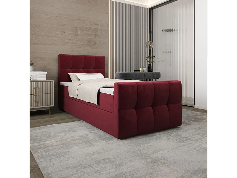BEDANTE Boxspringbett MANHATTAN 80x200 Monolith 59 Rot Bett Bettkasten Einzellbett Hotelbett Topper Matratze Schlafzimmer Stauraum