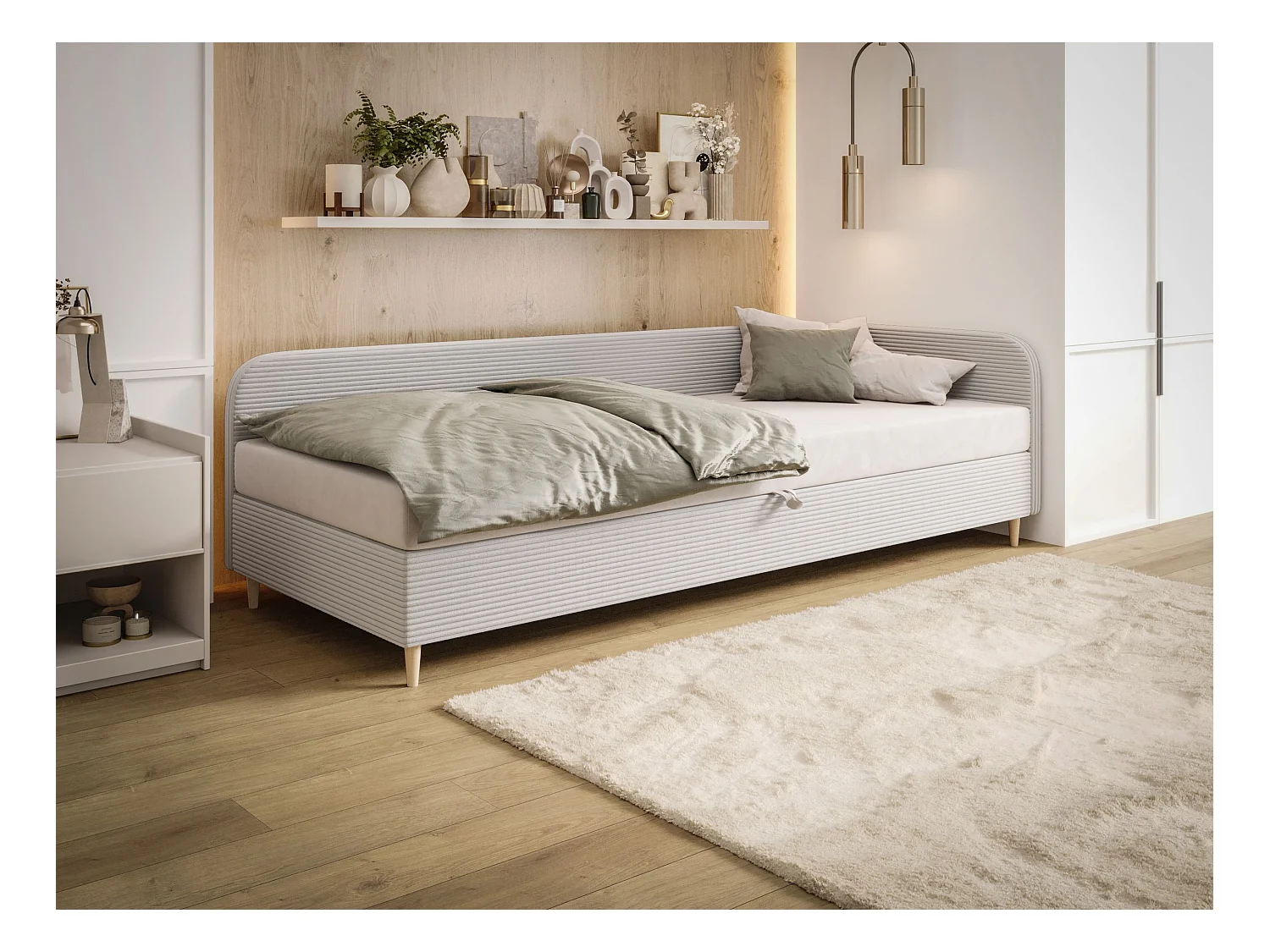 BEDANTE Bett MIKO 90x200 RIVIERA 82+LINCOLN 2 Hellgrau Bett Jugendbett Einzelbett Hotelbett Matratze Schlafzimmer Stauraum