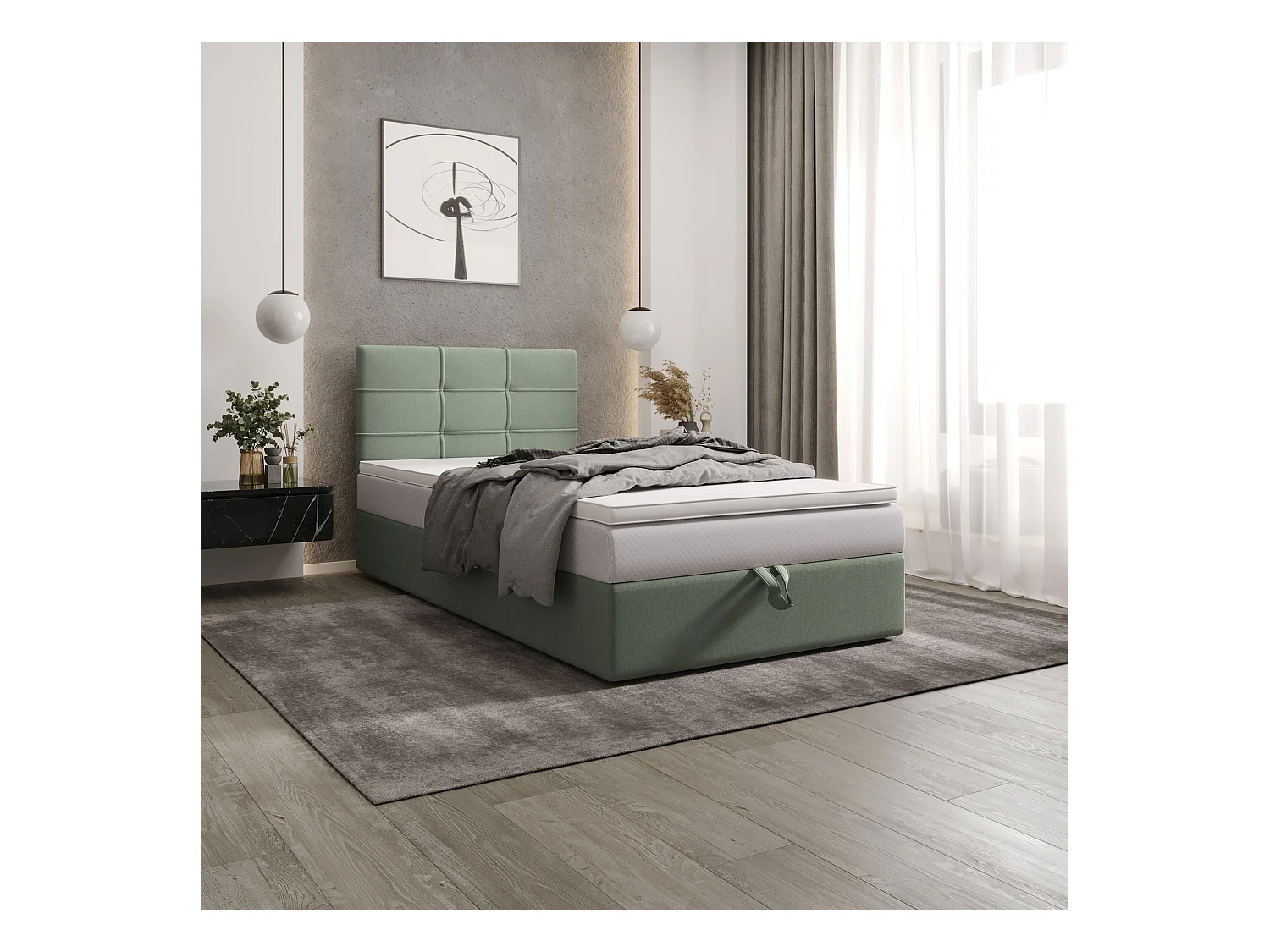 BEDANTE lit boxspring DUO 2 80x200 Cosmic 16 vert lit avec coffre lit double lit d’hôtel surmatelas matelas chambre espace de rangement