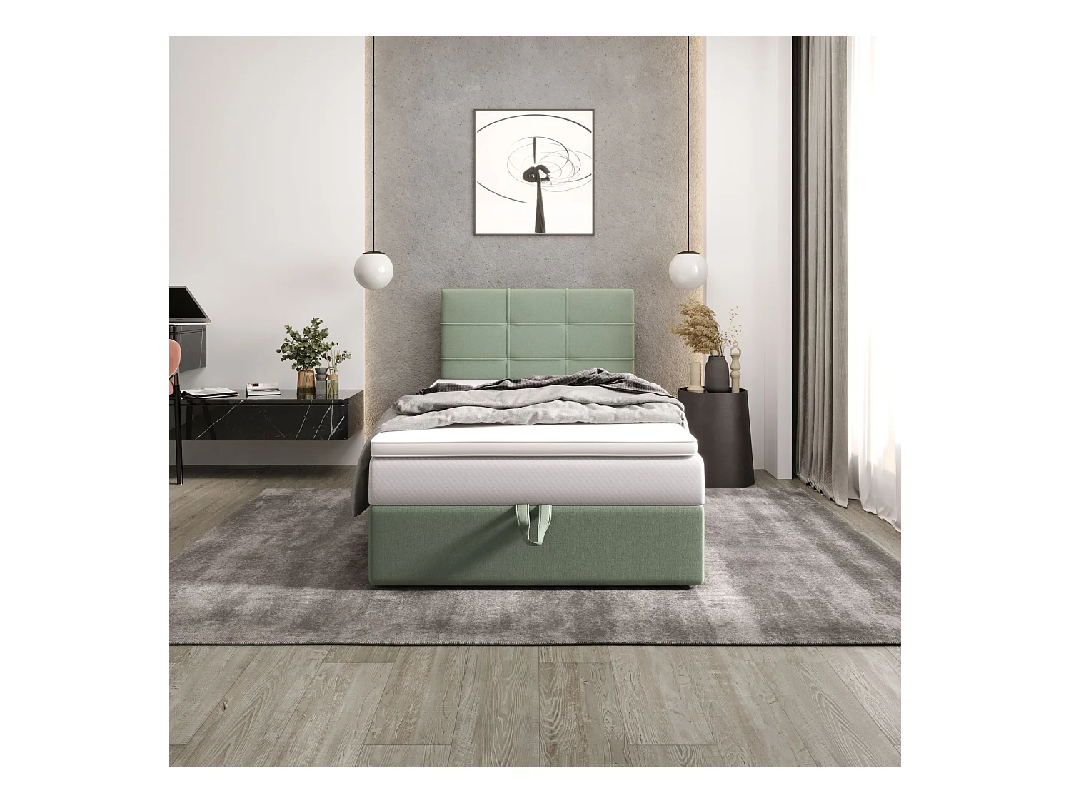 BEDANTE lit boxspring DUO 2 80x200 Cosmic 16 vert lit avec coffre lit double lit d’hôtel surmatelas matelas chambre espace de rangement