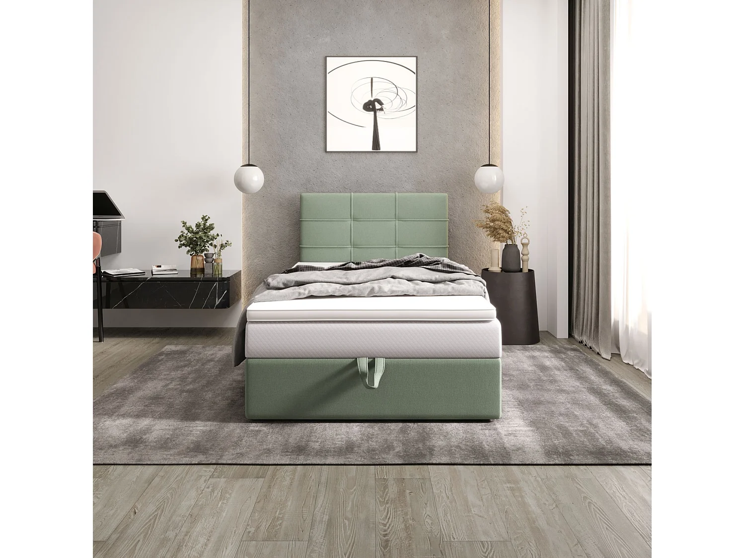 BEDANTE lit boxspring DUO 2 80x200 Cosmic 16 vert lit avec coffre lit double lit d’hôtel surmatelas matelas chambre espace de rangement