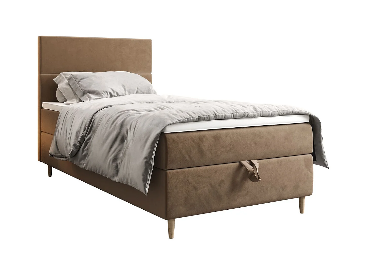 BEDANTE Lit boxspring FLO 80x200 Itaka 48 Marron clair Lit Coffre Lit simple Lit d'hôtel Surmatelas Matelas Chambre Rangement