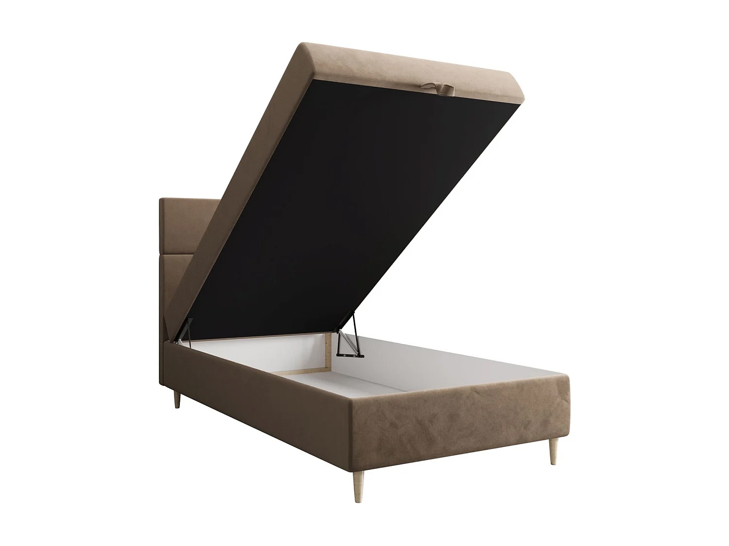 BEDANTE Lit boxspring FLO 80x200 Itaka 48 Marron clair Lit Coffre Lit simple Lit d'hôtel Surmatelas Matelas Chambre Rangement