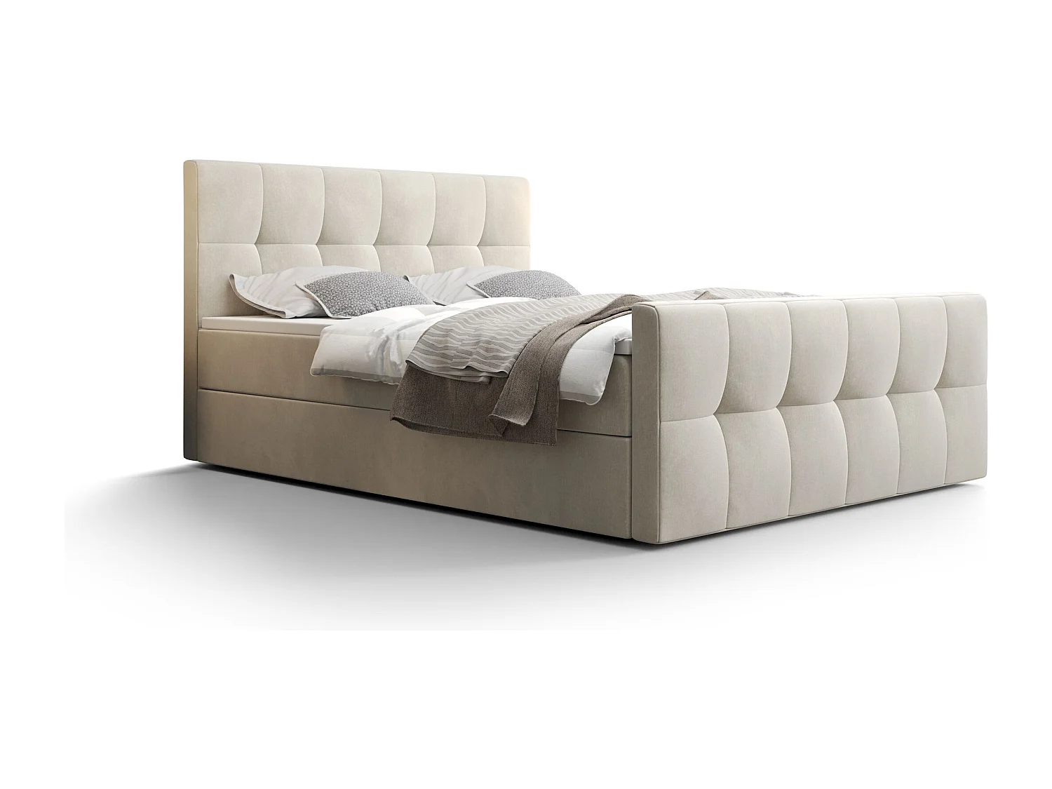 BEDANTE Lit boxspring MANHATTAN 140x200 Monolith 02 Crème Lit Coffre Lit double Lit d’hôtel Surmatelas Matelas Chambre Rangement