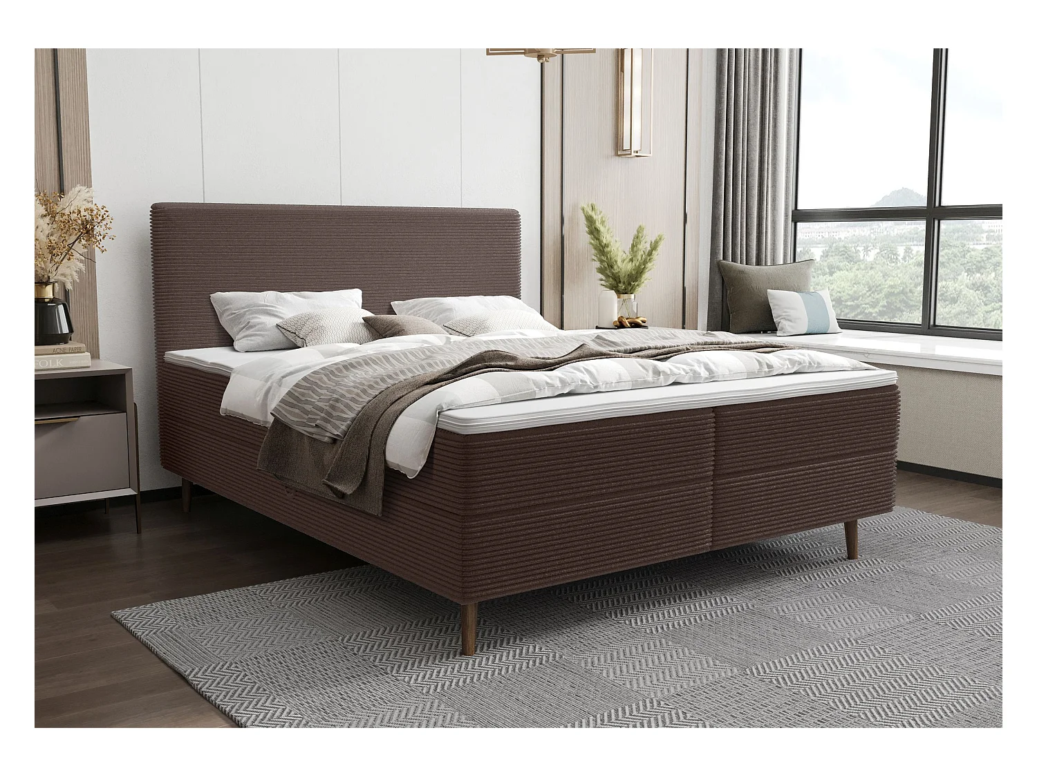 BEDANTE Boxspringbett NARA 160x200 POSO 004 Braun Bett Bettkasten Ehebett Hotelbett Topper Matratze Schlafzimmer Stauraum