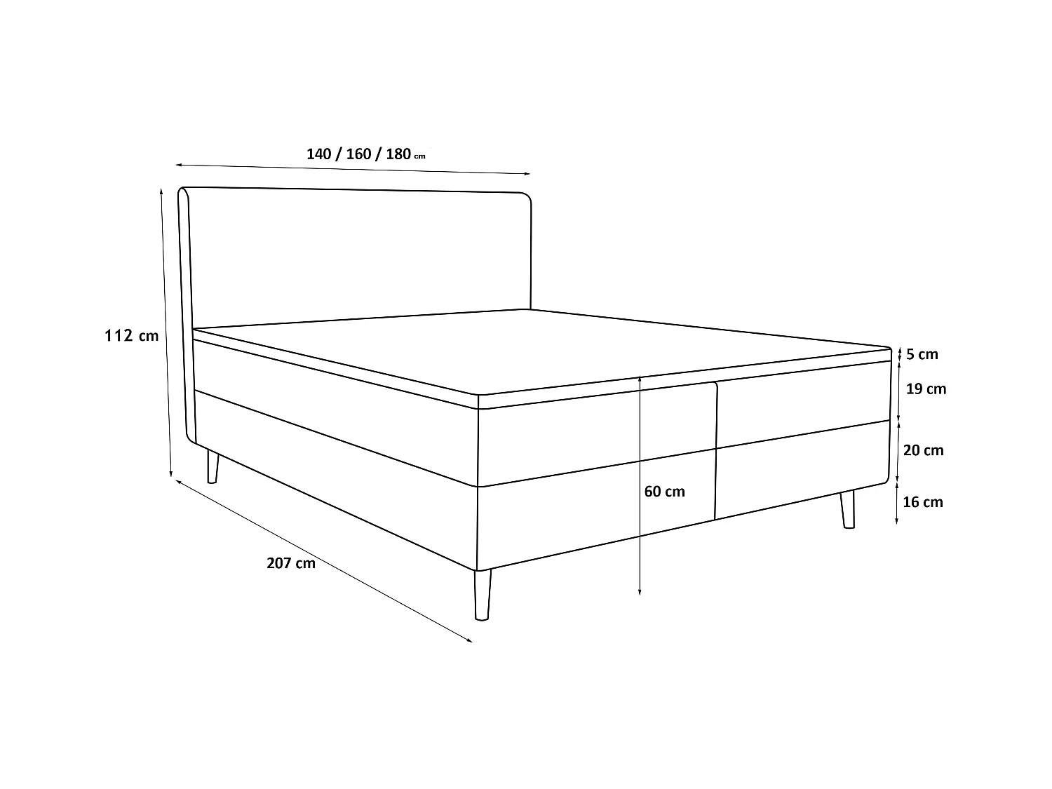 BEDANTE lit boxspring NARA 160x200 POSO 004 marron lit coffre de lit lit double lit d'hôtel surmatelas matelas chambre à coucher rangement