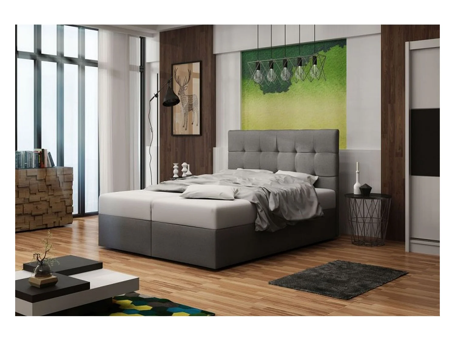 BEDANTE Lit boxspring DUO 2 160x200 Cosmic 160 Gris Lit Coffre Lit double Lit d'hôtel Surmatelas Matelas Chambre Rangement