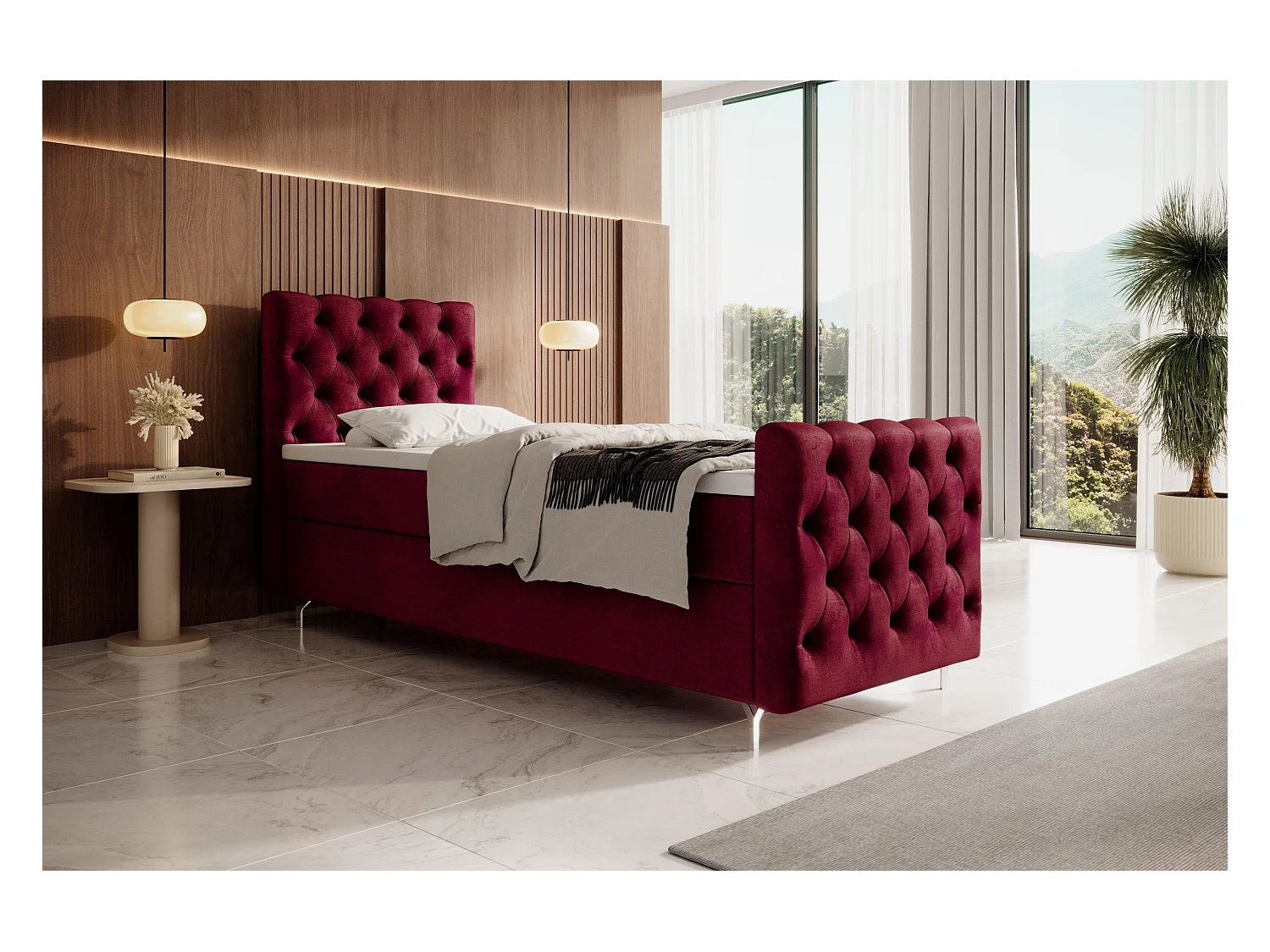 BEDANTE Boxspringbett CHESTER PLUS mit Matratze H3 und Topper 80x200 Monolith 59 Rot Bett Bettkasten Einzellbett Hotelbett Schlafzimmer Stauraum