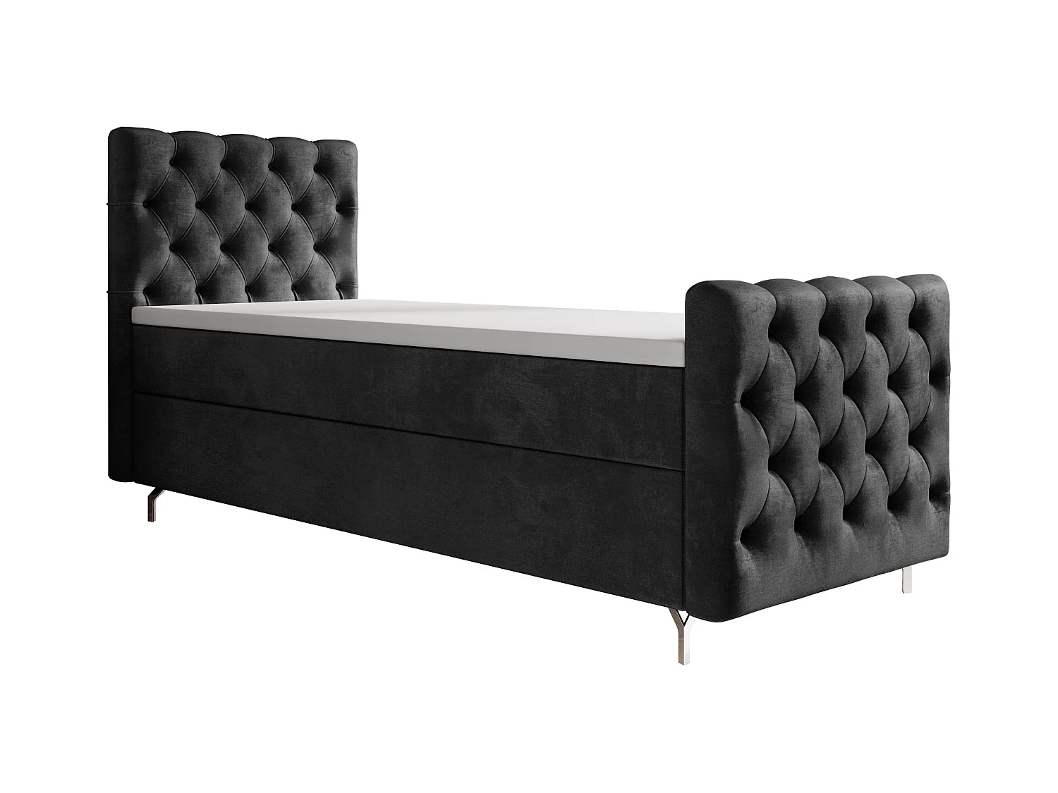 BEDANTE lit boxspring CHESTER PLUS 100x200 gris foncé avec matelas H3 et surmatelas lit avec coffre, lit simple, lit d'hôtel, chambre, avec rangement